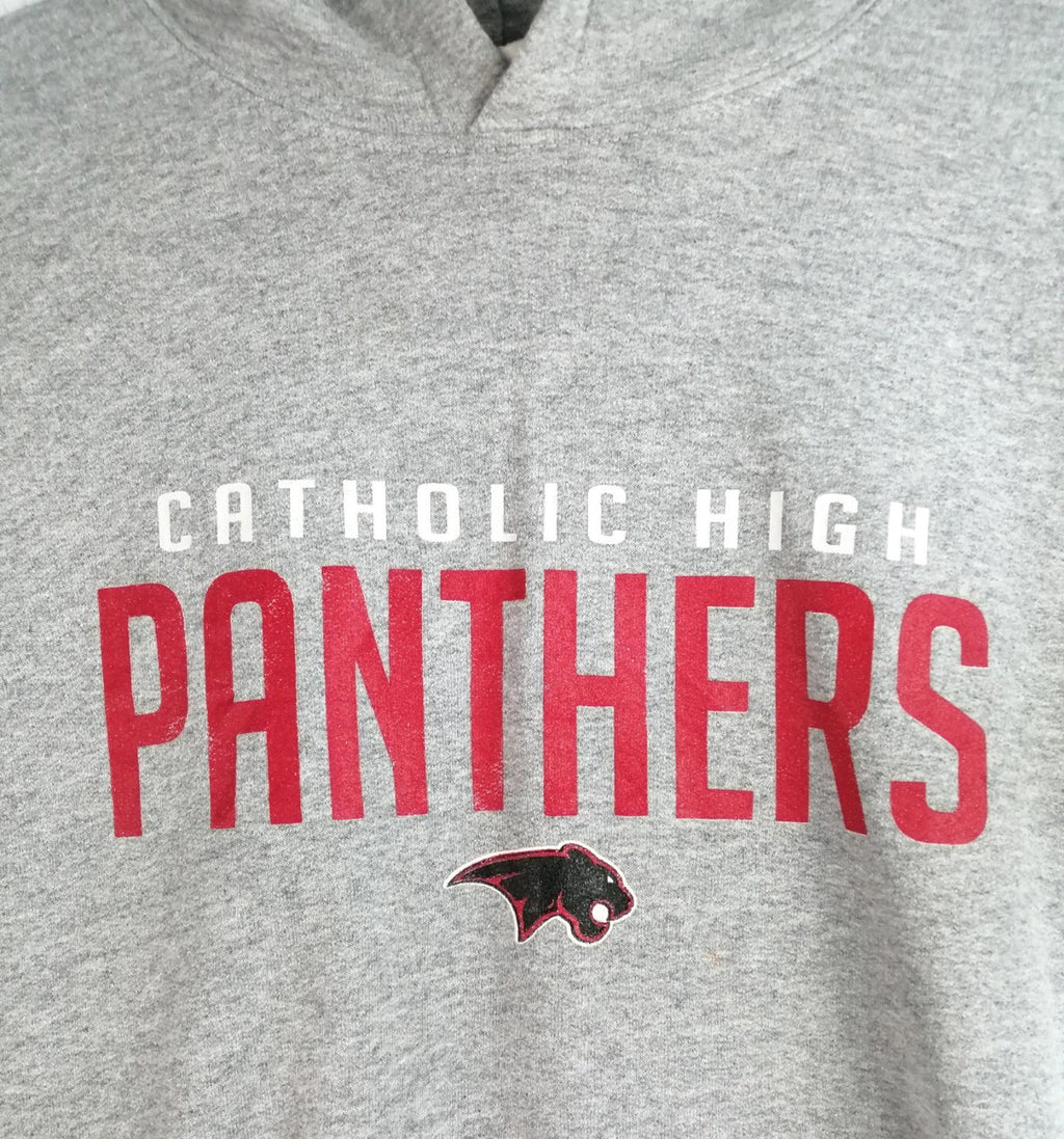 Catholic High Panthers Hoodie Youth Size Age 14- 15  Grey Jersey Hooded Pockets