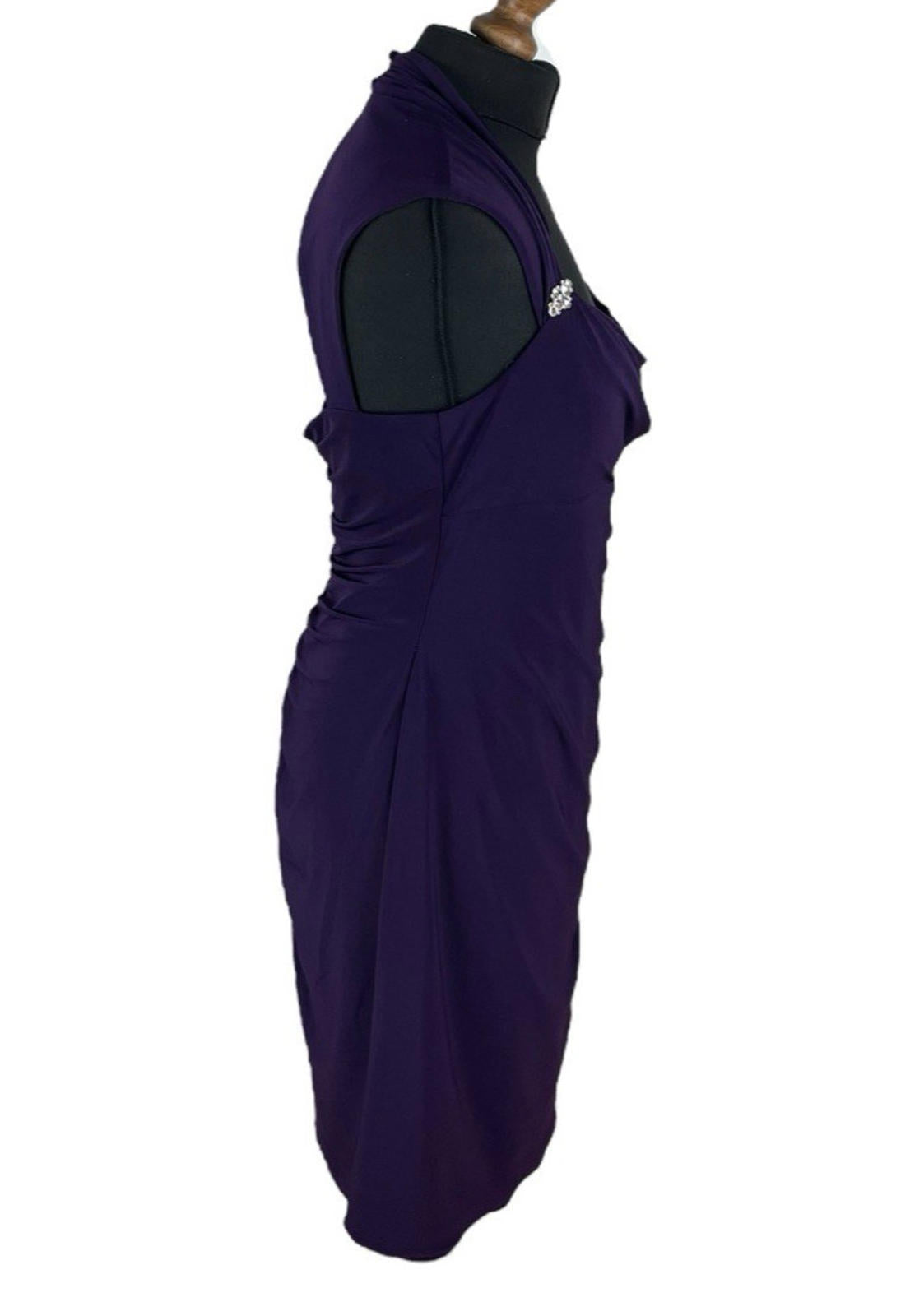 Scarlett Nite Purple Midi Dress Pencil Bodycon Dimante Detail Women’s UK Size 14