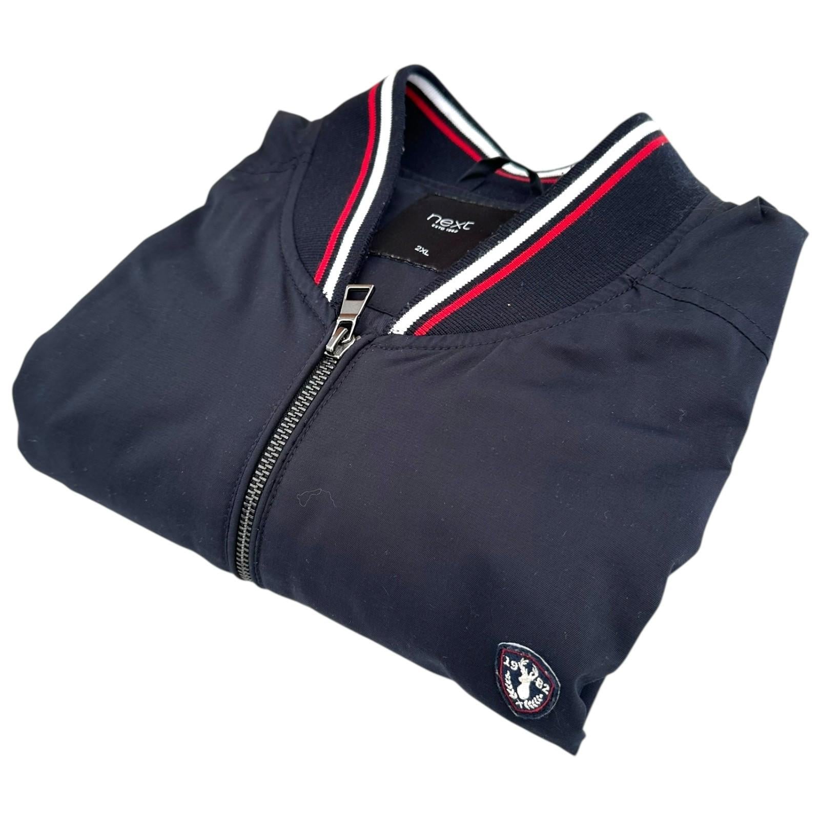 Next Jacket Men's UK Size 2XL Blue Shell Full Zip Long Sleeve Stripe Trim