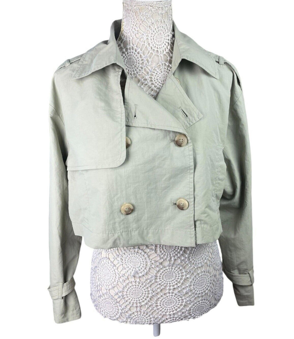 Stradivarius Light Kahki Trench Coat Cropped Relaxed Fit Women’s UK Size XS
