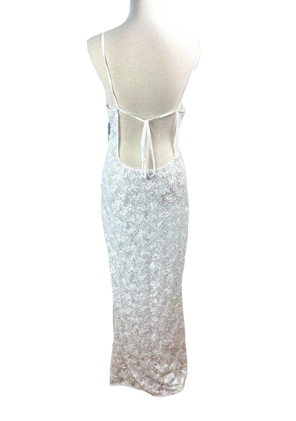 Nasty Gal Prom Dress Women's UK Size 12 White Embellished Backless Side Slit