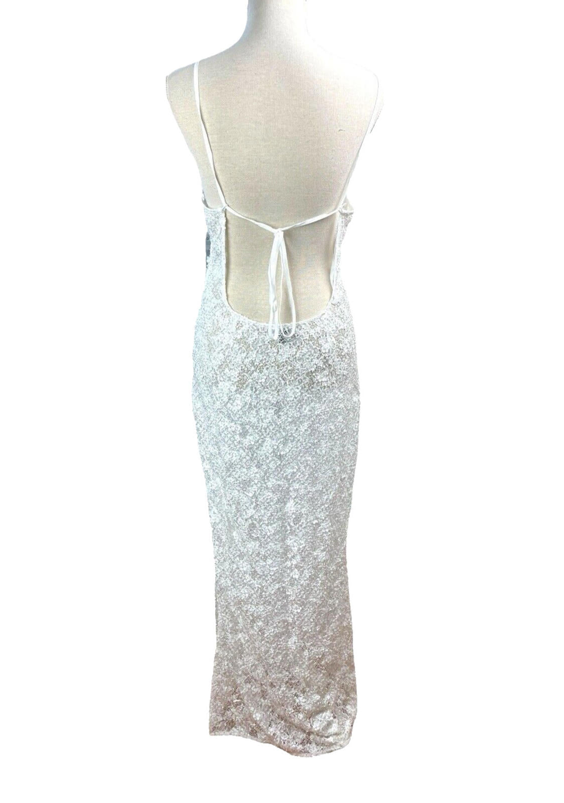 Nasty Gal Prom Dress Women's UK Size 12 White Embellished Backless Side Slit