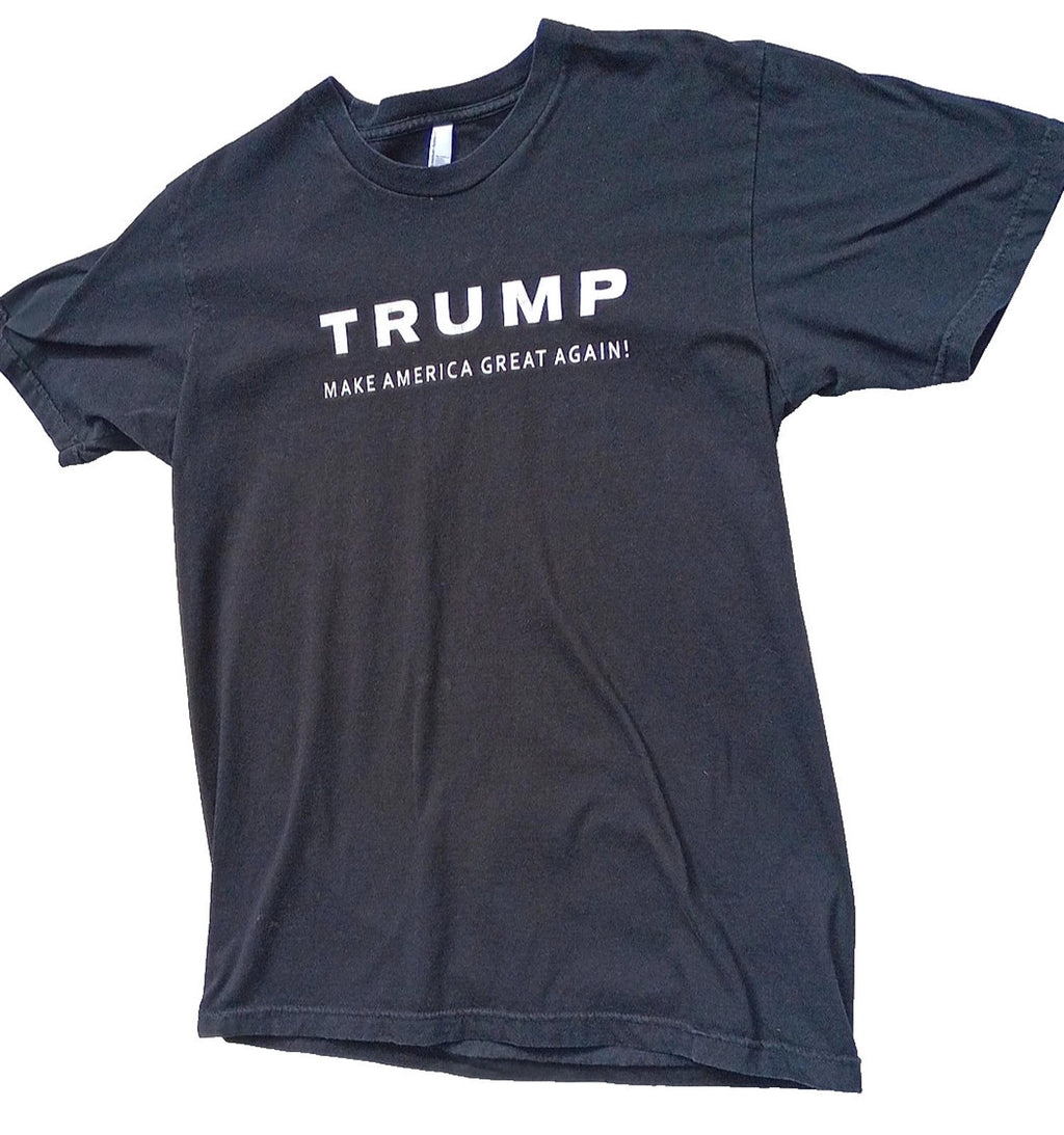 Trump Print T-Shirt Men's UK Size L Black Crew Neck USA Make America Great Again