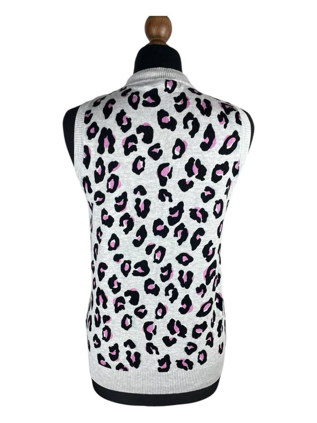 Next Leopard Print Tight Knit Jumper Vest Women’s UK Size 8 Grey Black & Pink