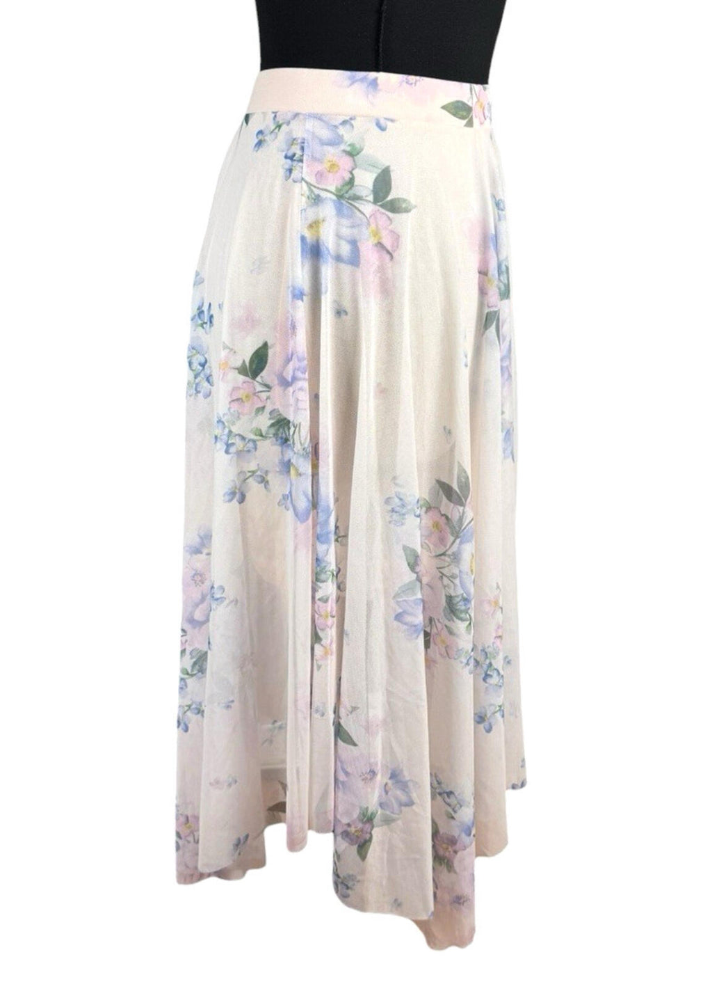 New Look Chiffon Midi Skirt Women’s UK Size 8 Elastic Waist Lined Floral Pastel