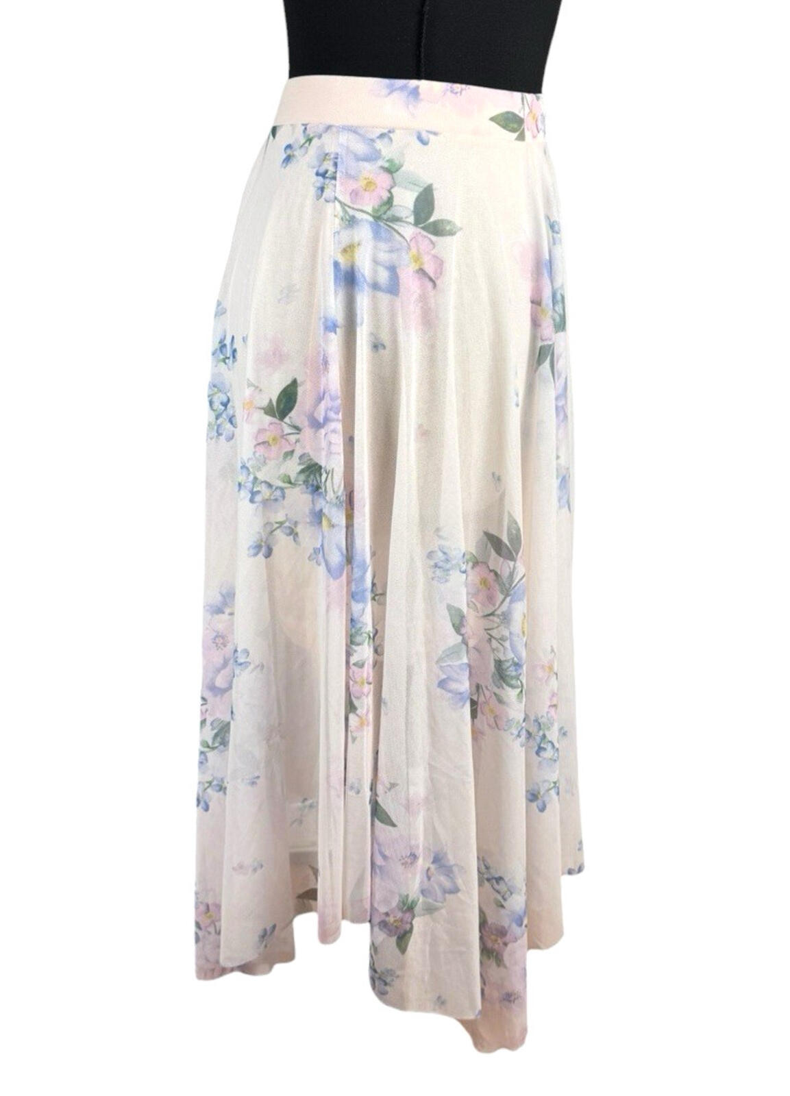 New Look Chiffon Midi Skirt Women’s UK Size 8 Elastic Waist Lined Floral Pastel