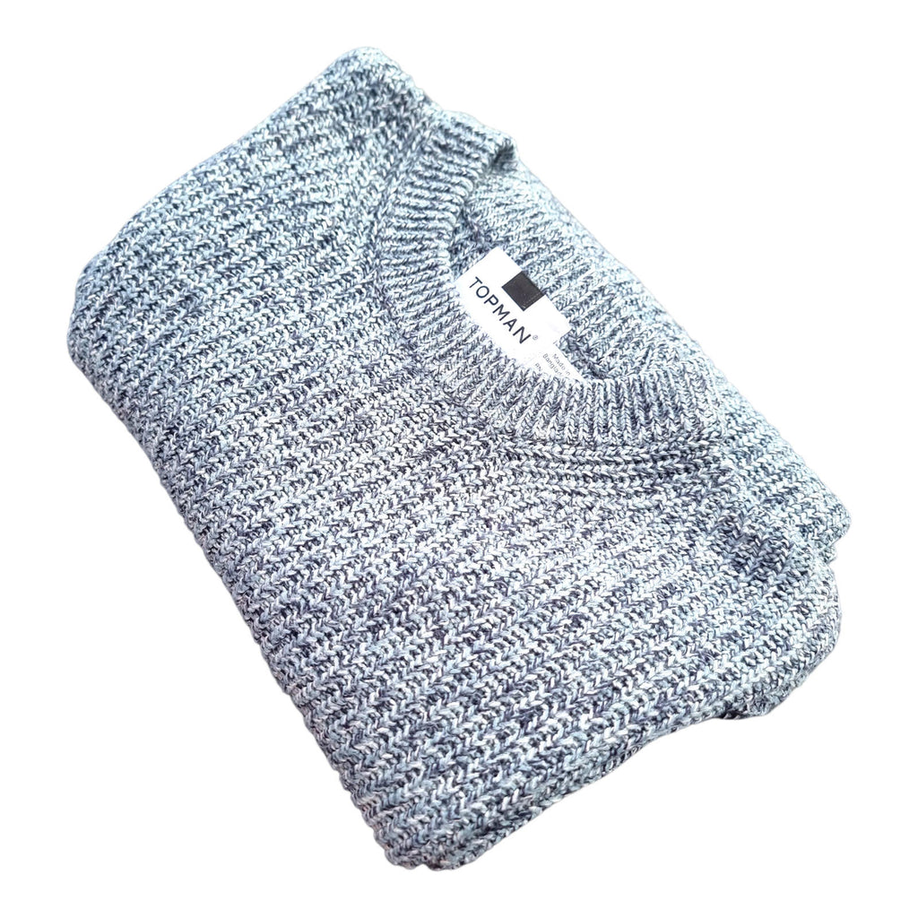 Topman Knit Jumper Men's UK Size M Blue White Crew Neck Sweater 100% Acrylic