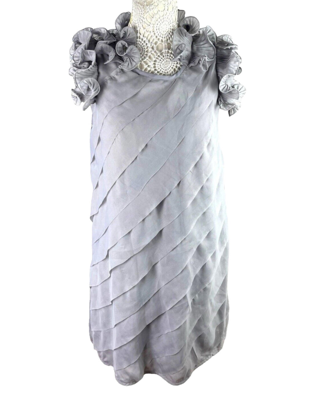 Miso Grey Chiffon Mini Dress Occasion Exaggerated Frill Women’s UK Size 12