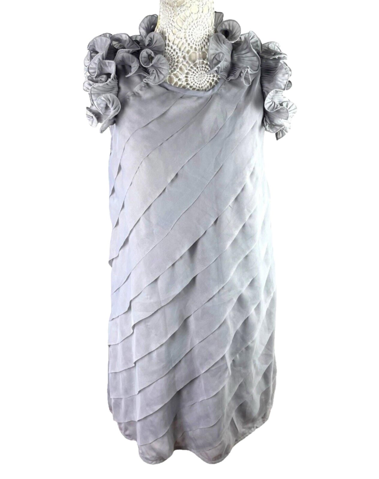 Miso Grey Chiffon Mini Dress Occasion Exaggerated Frill Women’s UK Size 12