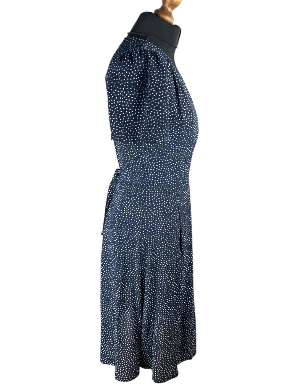 OST London Polka Dot Wrap Dress Women’s UK Size XS Navy Blue Belted Midi