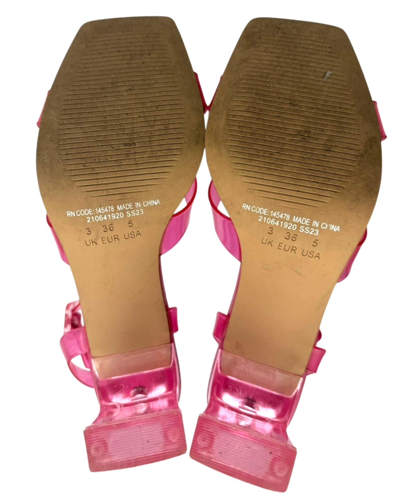 Primark Jelly Strap Block Heel Shoes Women’s UK Size 3 Square Open Toe Pink