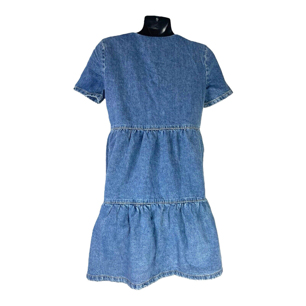 Divided Denim Smock Dress Tiered 100% Cotton Women’s UK Size XS