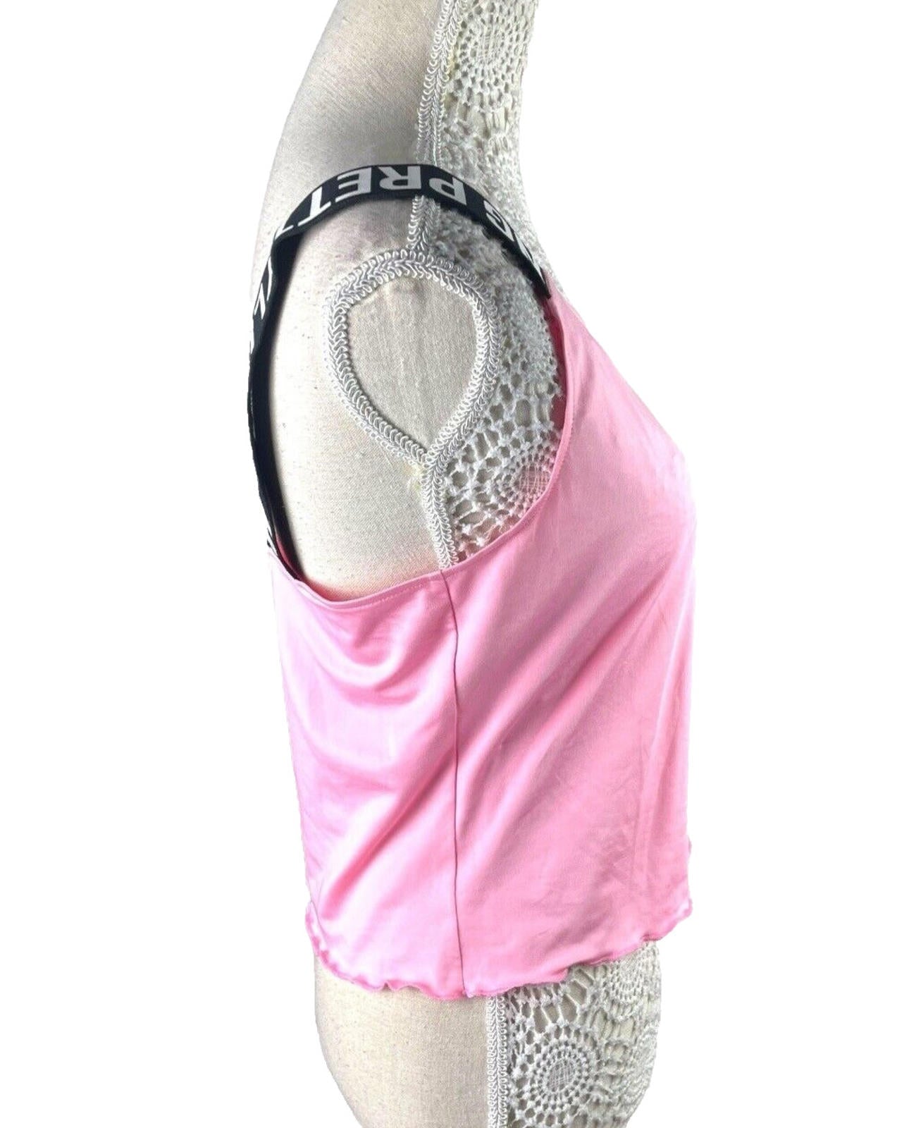 Pretty Little Thing Pink Tank Top Logo Band Straps Women’s UK Size S
