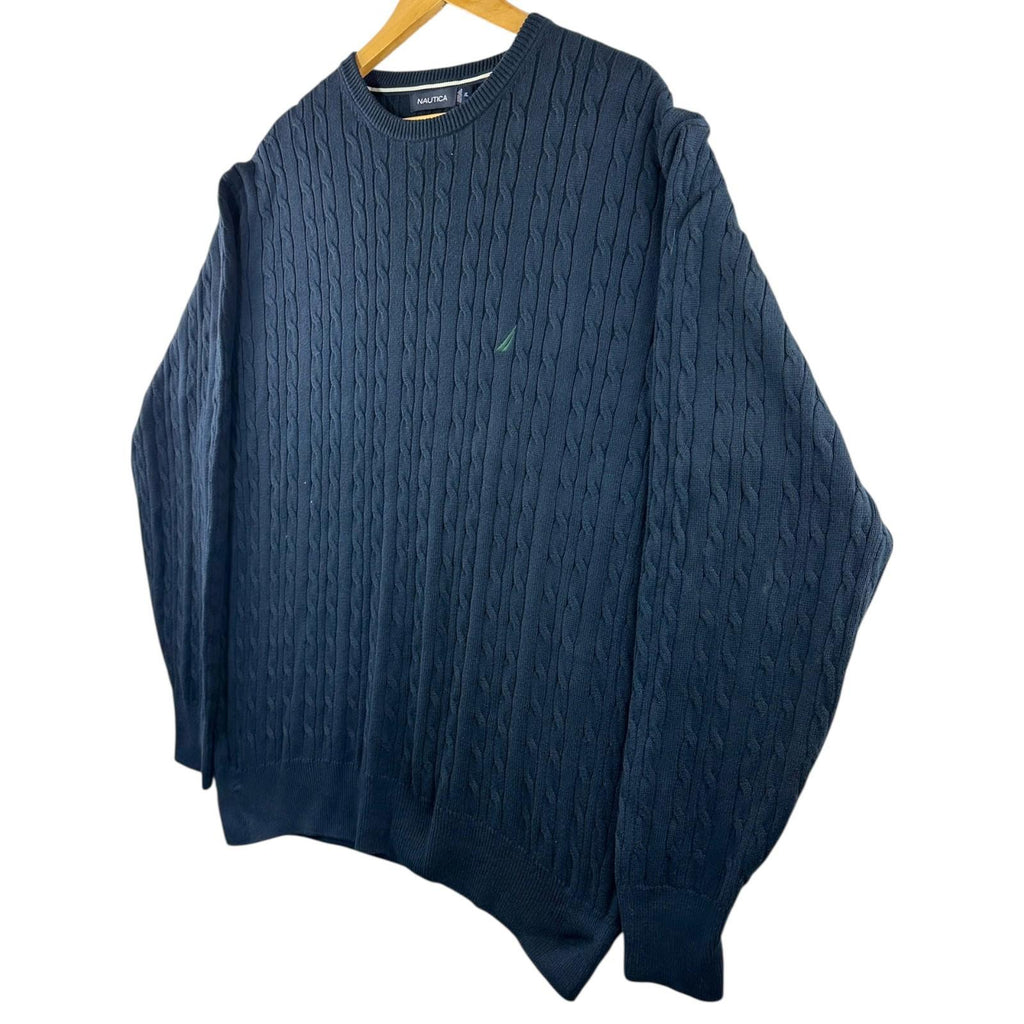Nautica Knit Jumper Men's UK Size XL Blue 100% Cotton Long Sleeve Crew Neck