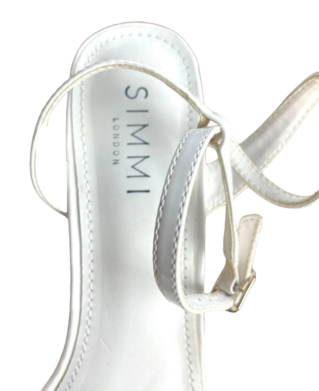 Simmi Platform Block Heel Sandals Women’s UK Size 6 Wide Fit White Patent Shoes