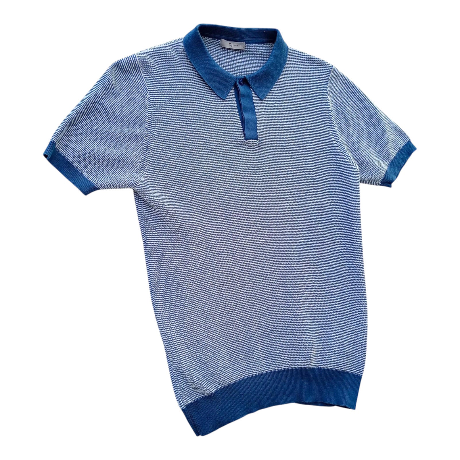TU Man Blue Striped Polo Shirt 100% Cotton Easy Care UK Men's Size S