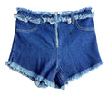 Denim Shorts Hot Pants Women’s UK Size 8 Blue High Waist Frayed Fringe Micro