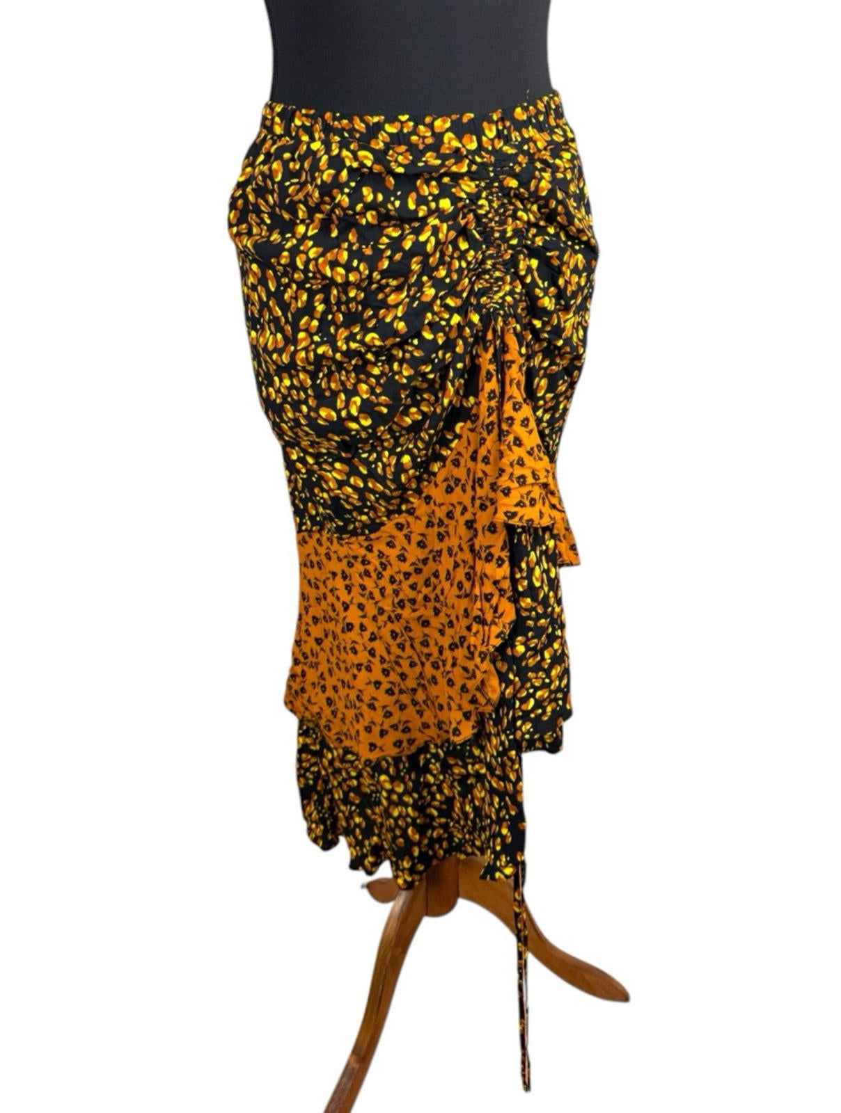 Very Orange Ruffle Modi Skirt High Slit Floral Women’s UK Size 12