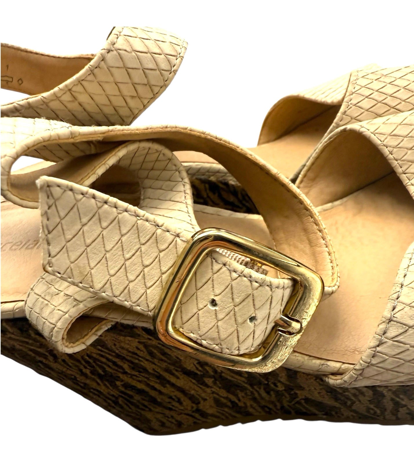 Graceland Wedge Sandals Open Toe Beige Faux Leather Women’s UK Size 5