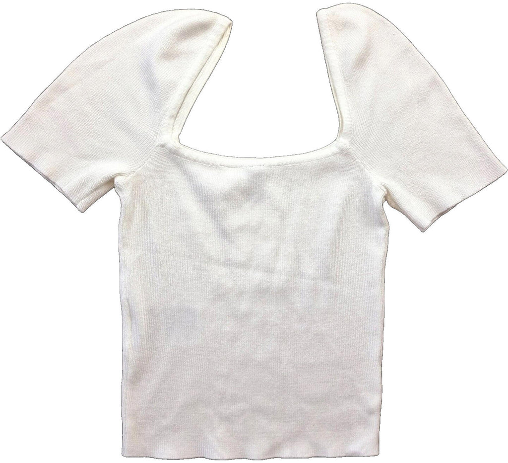 Divided Crop Top White Ribbed Blouse Women's UK Size XS