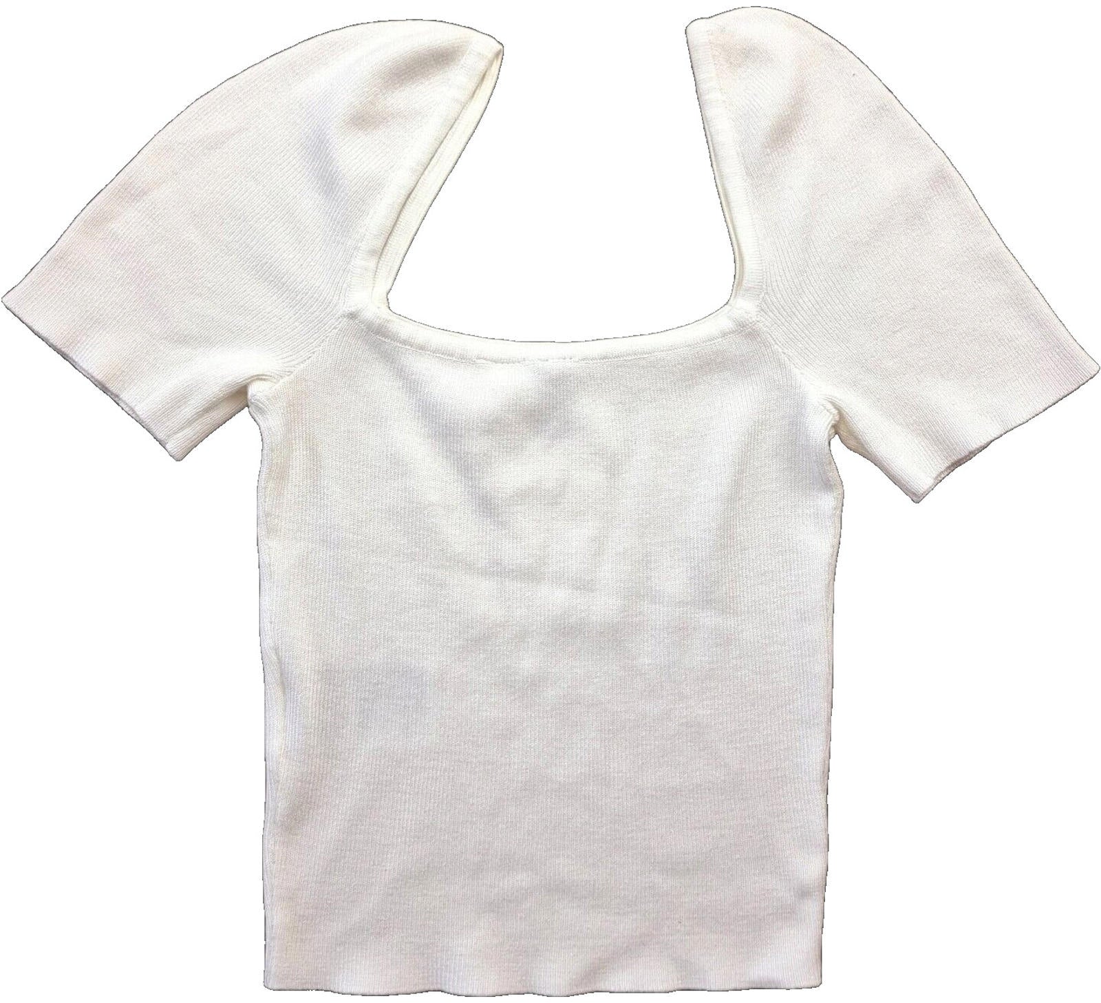 Divided Crop Top White Ribbed Blouse Women's UK Size XS
