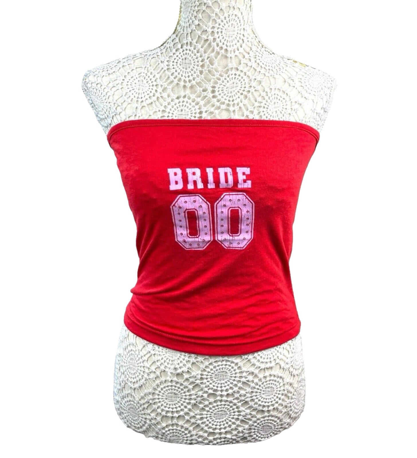 Pretty Little Thing Red Strapless Tank Top Bride 00 Print Women’s UK Size 8