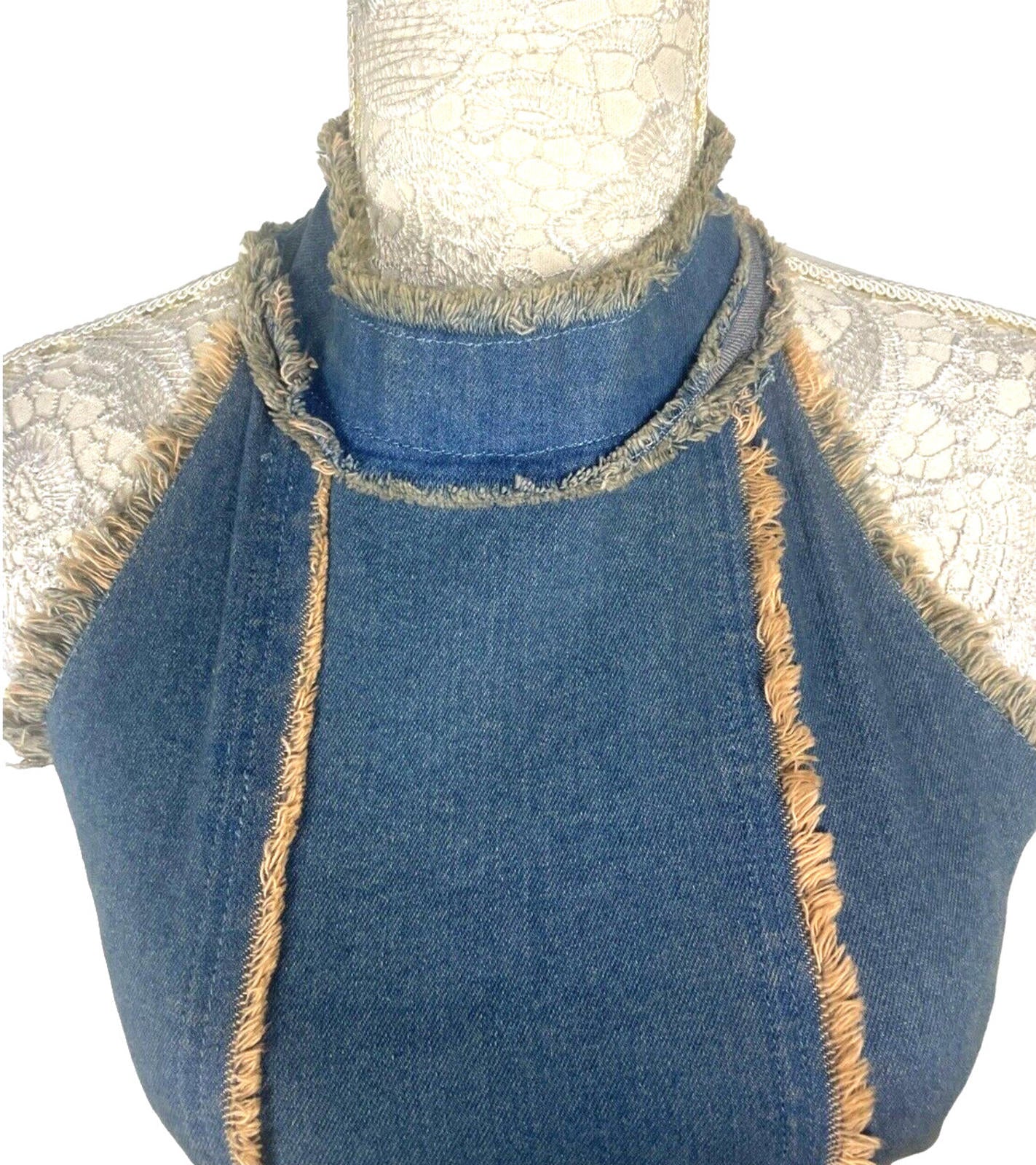 Denim Dress irregular Stretch Halterneck Tapered Seems Women's UK Size 8