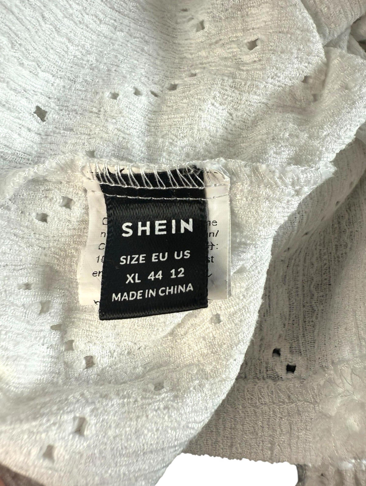 Shein Lace Blouse Women’s UK Size XL White Long Sleeve Crochet Panel Round Neck