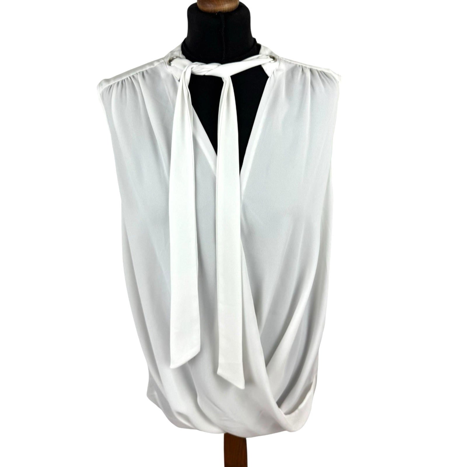 River Island White Camisole Top Tie Neck Lightweight Women’s UK Size 16