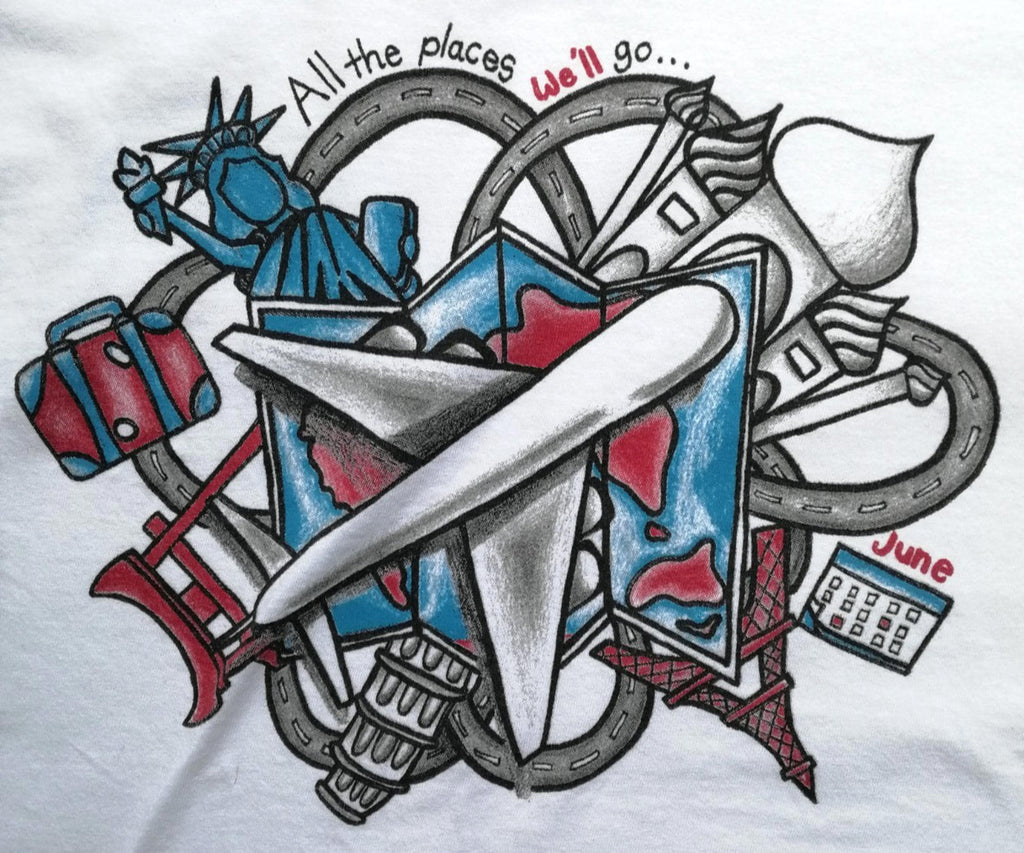 Tattoo Graphic Print T-Shirt Men's UK Size M White Crew Neck Travel Theme Gildan