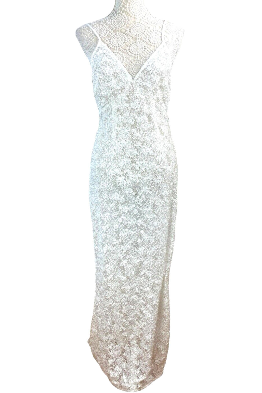 Nasty Gal Prom Dress Women's UK Size 12 White Embellished Backless Side Slit