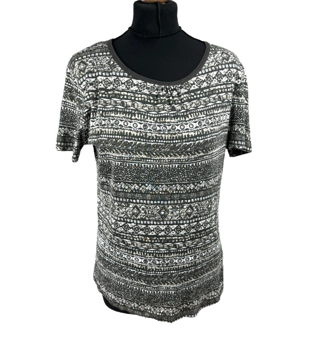 Maine Brown Patterned Tshirt Top Short Sleeve Round Neck Women’s UK Size 16