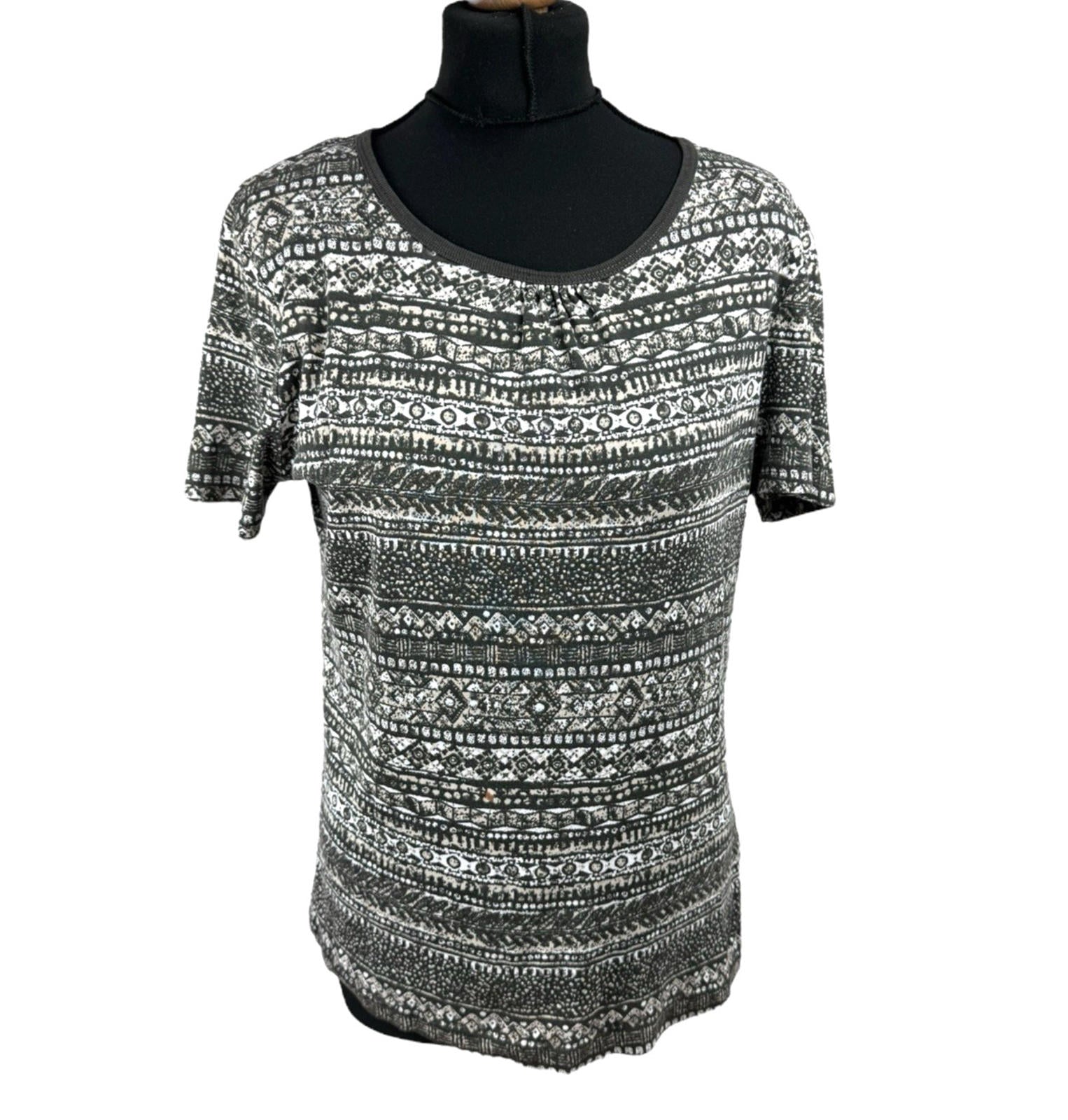 Maine Brown Patterned Tshirt Top Short Sleeve Round Neck Women’s UK Size 16