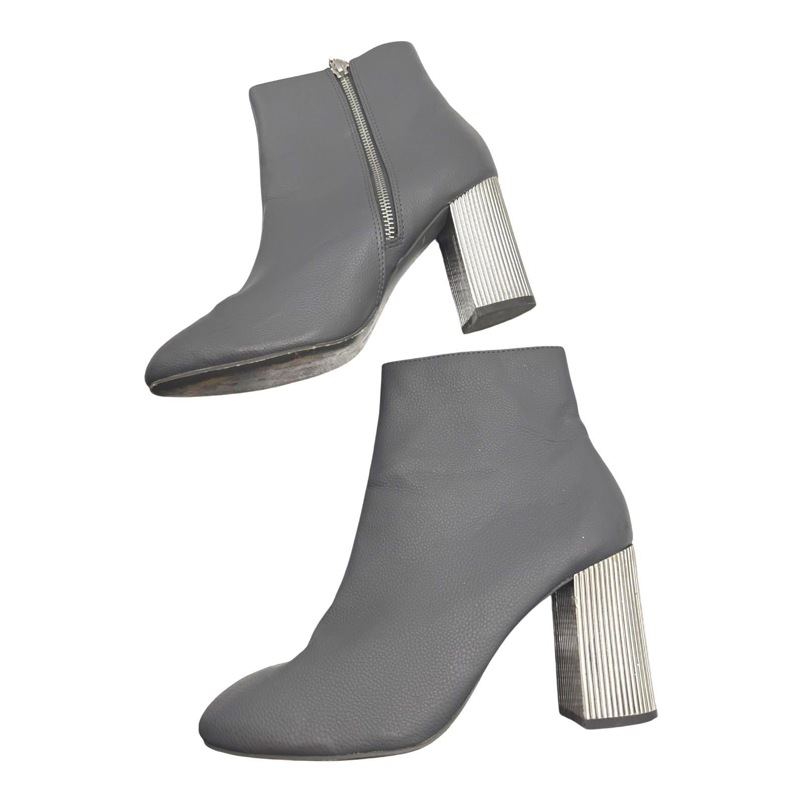 Primark Ankle Boots Women’s UK Size 6 Metallic Block Heel Pointed Zip Fastening