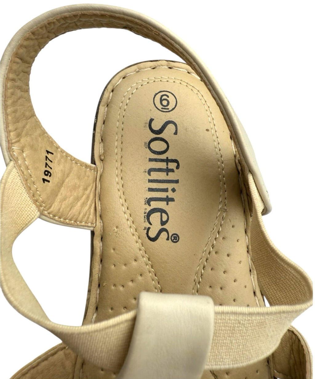 Softlites Sandals Elasticated Diamante Low Heel Cushioned Gladiator Beige Gold
