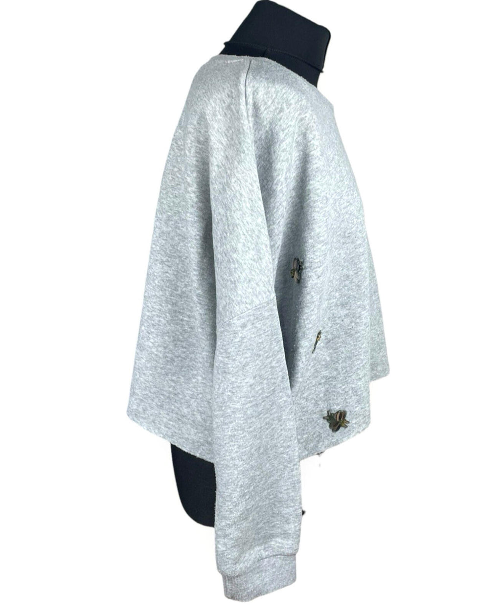 Primark Dragonfly Sequin Jumper Women’s UK Size L Cropped Light Grey Gold Detail