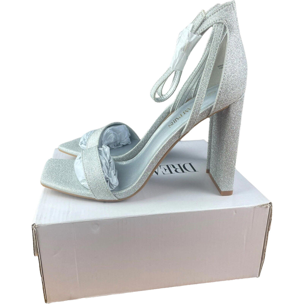 Dream Pairs Silver Sparkle Block Heel Shoes square Toe Women’s UK Size 8
