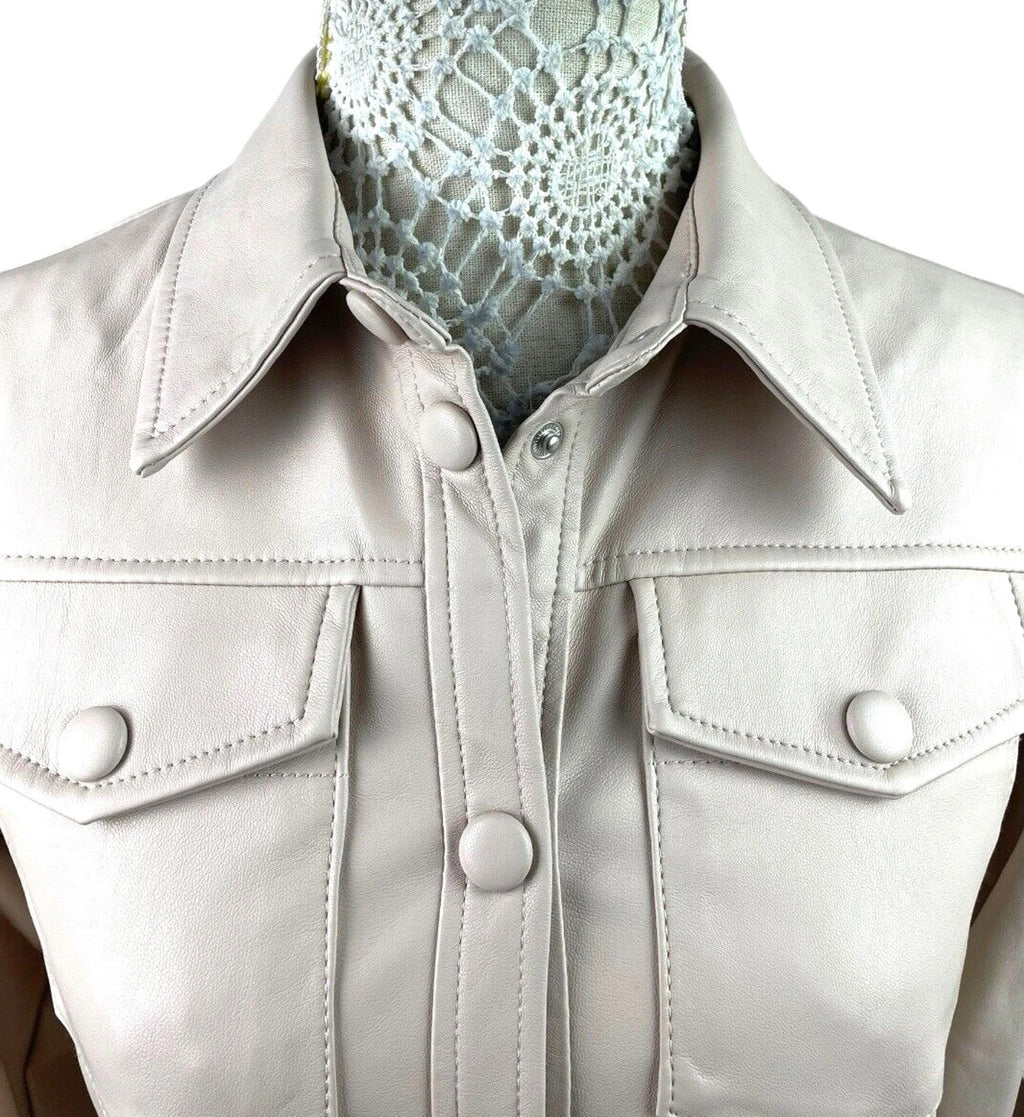 Miss Selfridge Beige Faux Leather Shirt Collared Women’s UK Size 8