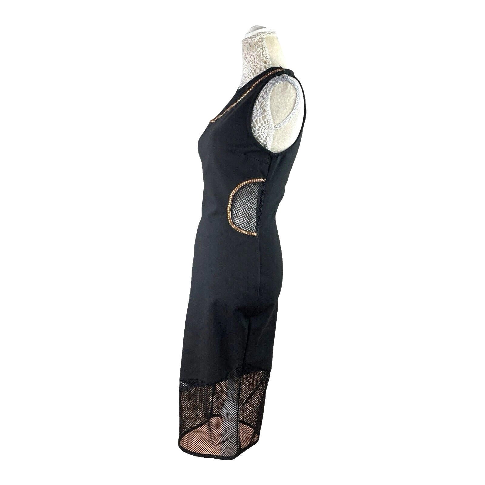 River Island Black Midi Dress Fishnet Panels Gold Studded Women’s UK Size 12