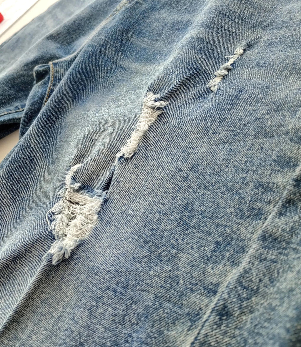 Shein Shorts Men's Size Large Blue Denim Cotton Rich 5 Pocket Design Distressed