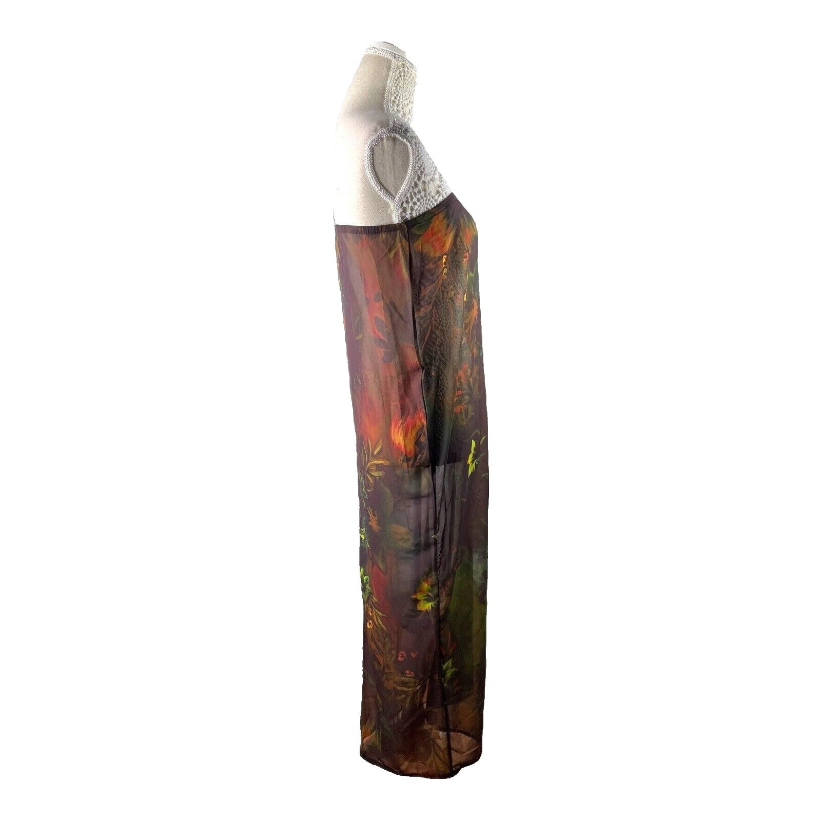Pretty Little Thing Maxi Dress Brown Abstract Print Sheer Women’s UK Size 8