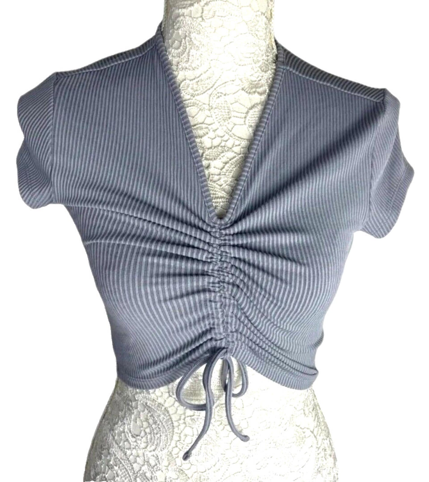 Divided Crop Top Grey Rib Ruffle Detail T-Shirt Blouse Women's UK Size XS