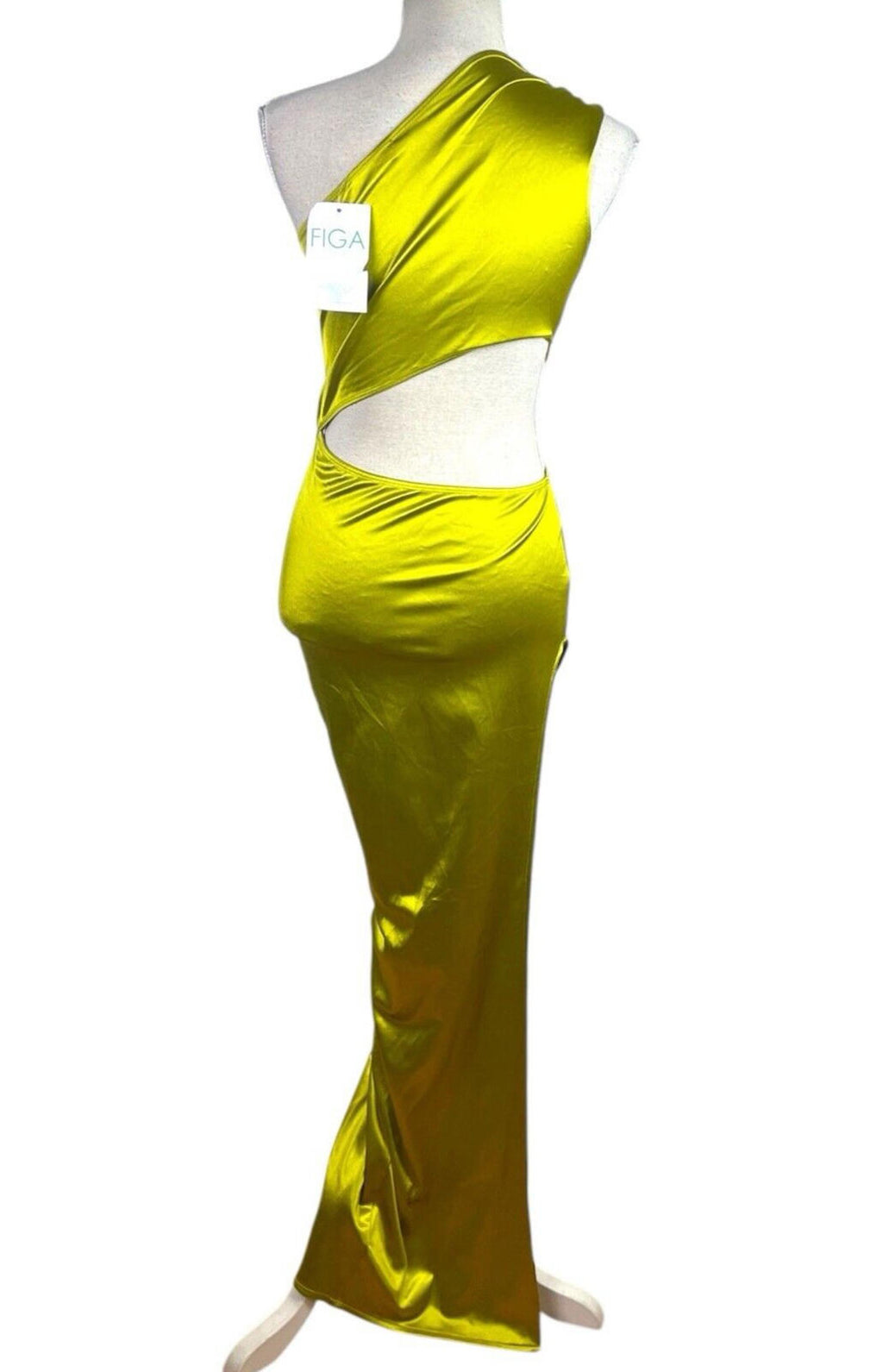 Figa Green Satin Maxi Dress Cut Out Design Women’s UK Size 8