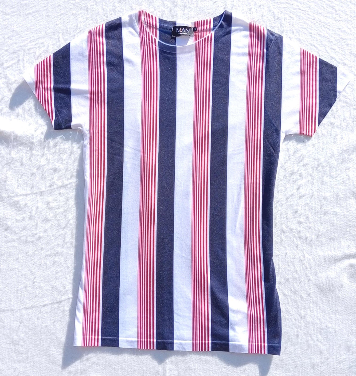 BooHoo MAN Vertical Stripe T-Shirt Men's UK Size S Crew Neck Short Sleeve Summer