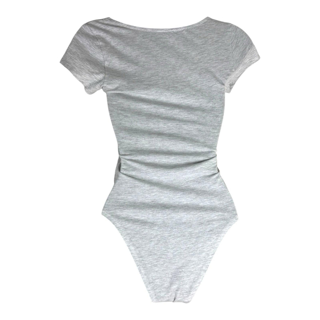 New Look Bodysuit Women's UK Size 6 Grey Jersey V Neck Short Sleeve Snap Summer