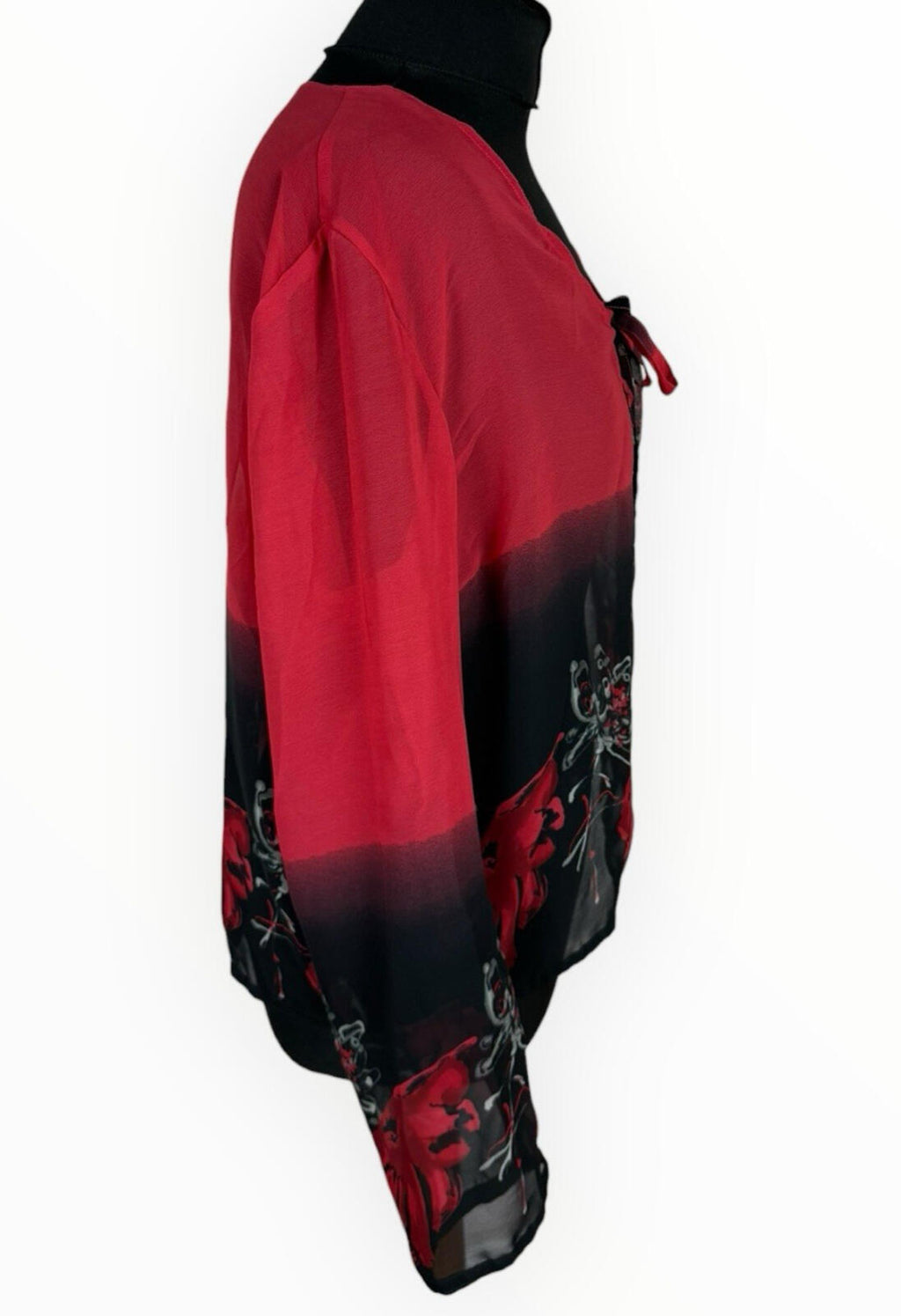 Floral Dress Set Women’s UK Size XL (16) Chiffon Midi Cardigan & Scarf Black Red
