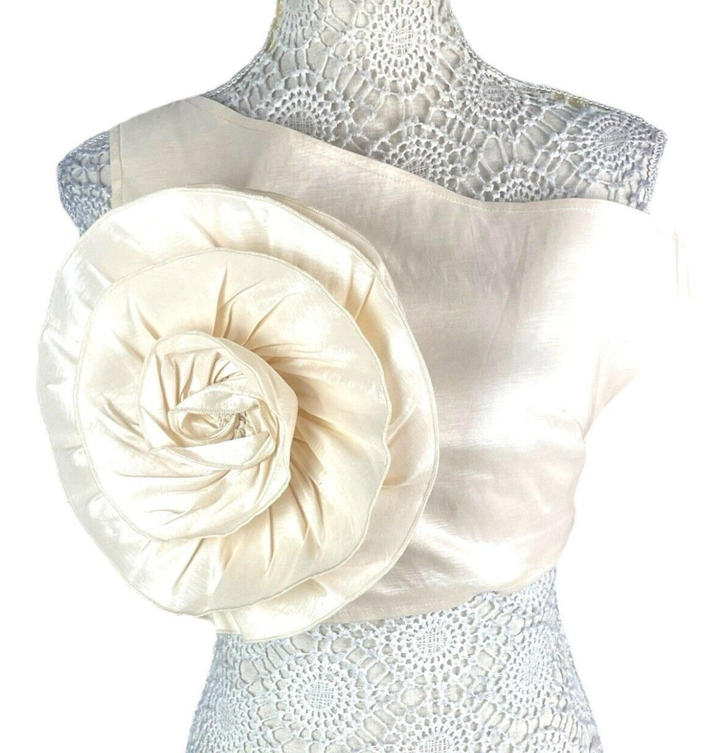 Nasty Gal Beige One Shoulder Crop Top Big Flower Occasion Women’s UK Size 10