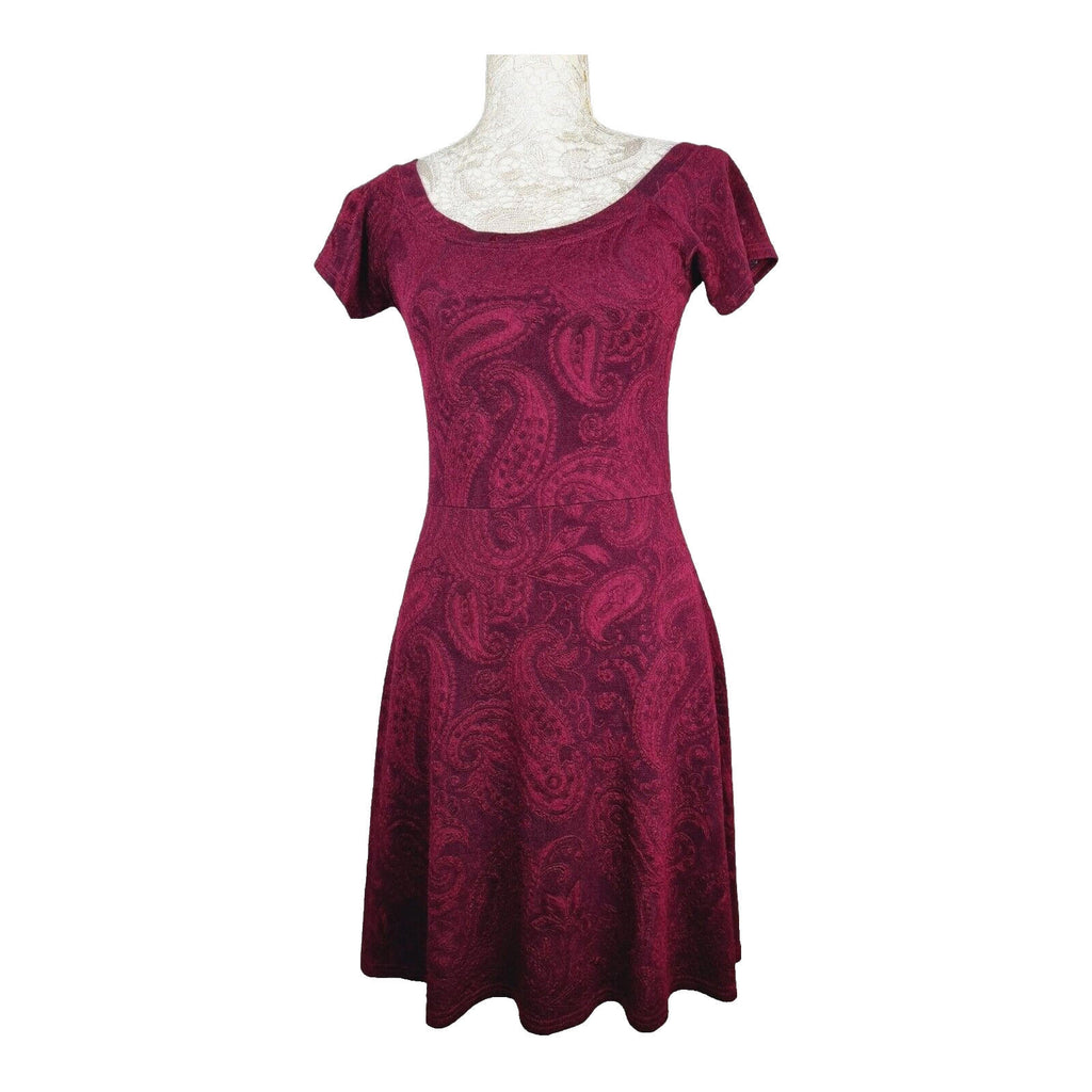 Miss Selfridge Fit & Flare Paisley Mini Dress Women's UK Size 12 Burgundy Red