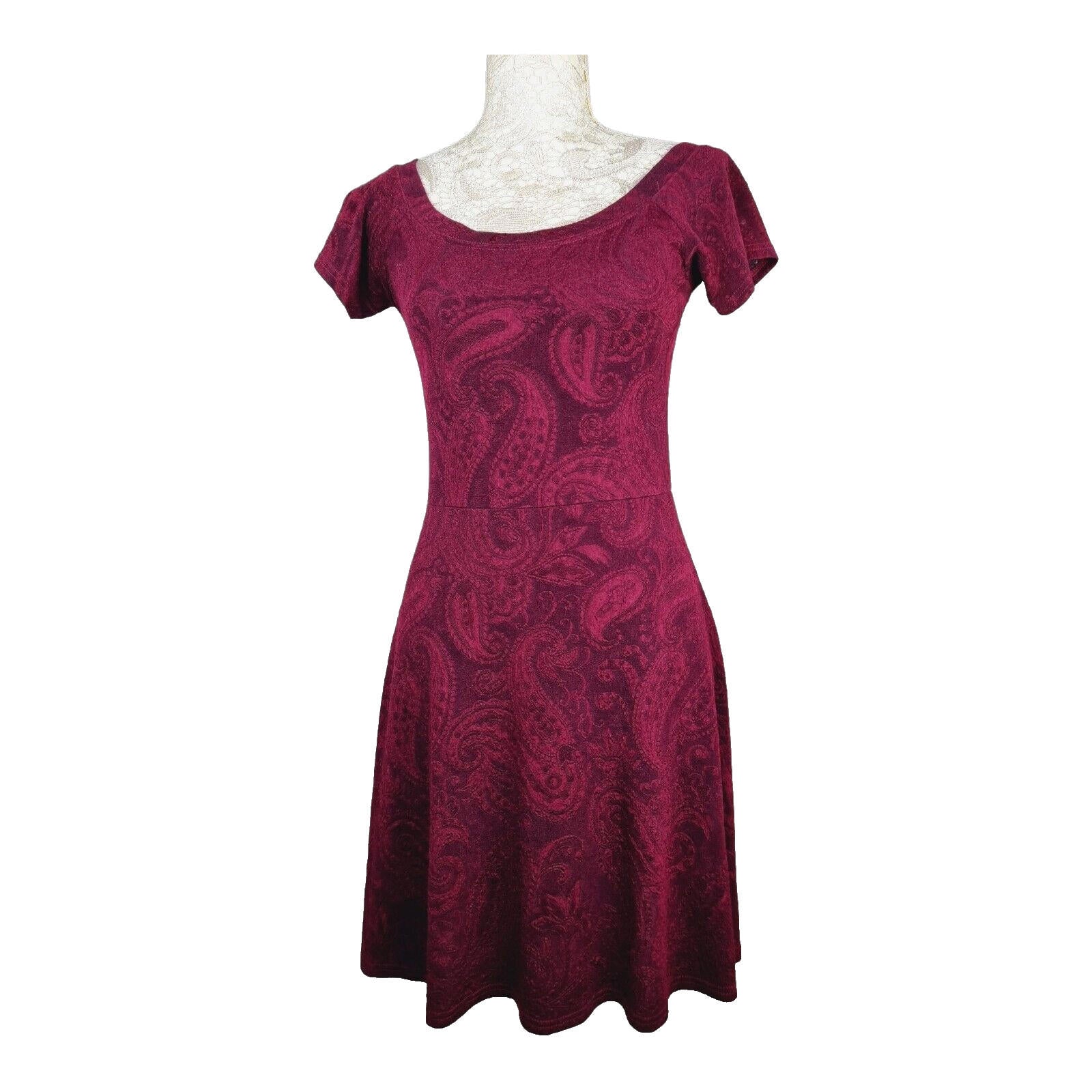 Miss Selfridge Fit & Flare Paisley Mini Dress Women's UK Size 12 Burgundy Red