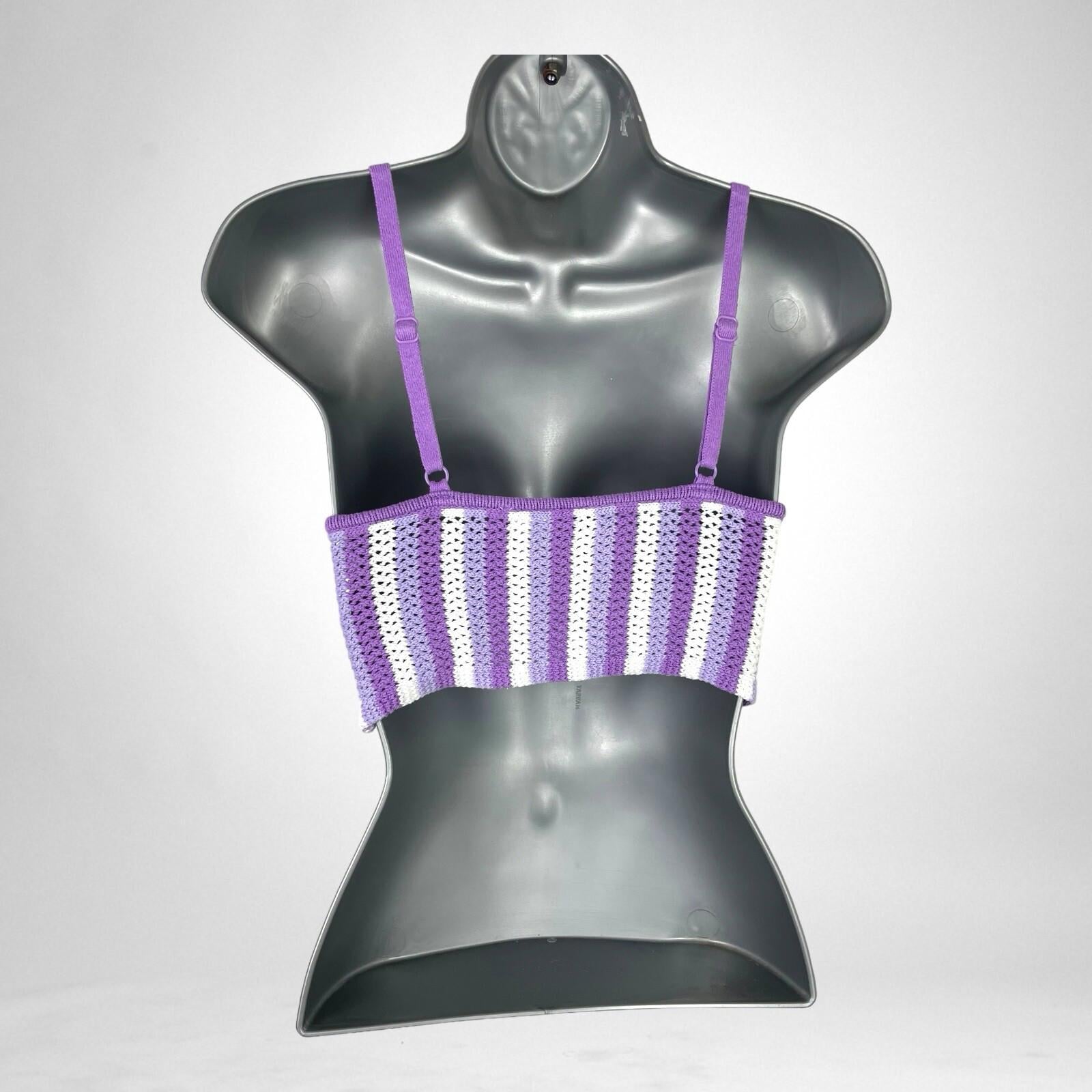 Divided Crop Top Purple Stripe Knit Women’s UK Size XS